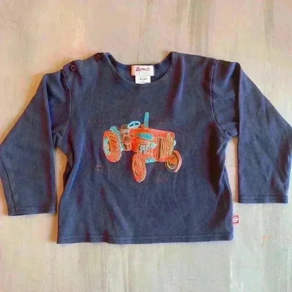 Zutano Baby Navy Long Sleeve Tee Vintage Tractor size 18-24 months - Picture 2 of 9